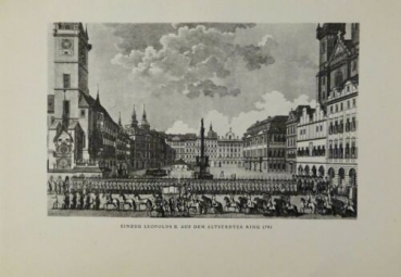 Kupfertiefdruck von 1935 - Prag Einzug Leopold II. auf dem Altstädter Ring 1791